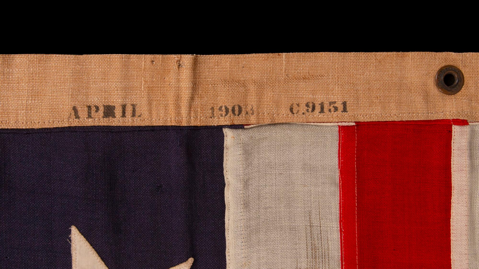 Wool 13 Star Antique American Flag in a 3-2-3-2-3 Pattern, Brooklyn Navy Yard, 1903