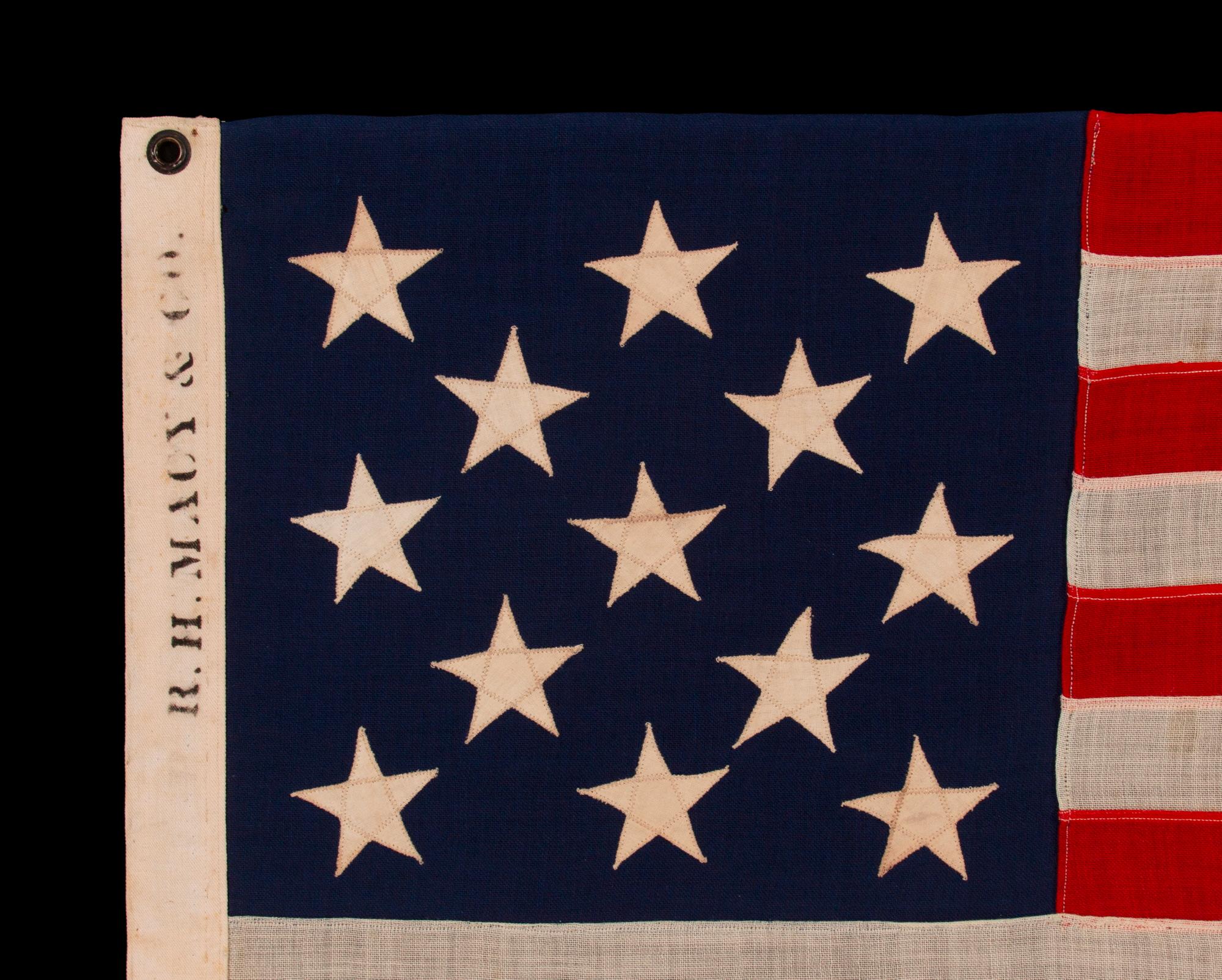 13 Star Antique American Flag, Marked 