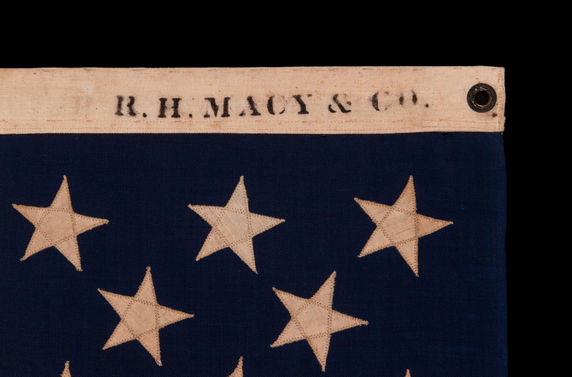Wool 13 Star Antique American Flag, Marked 