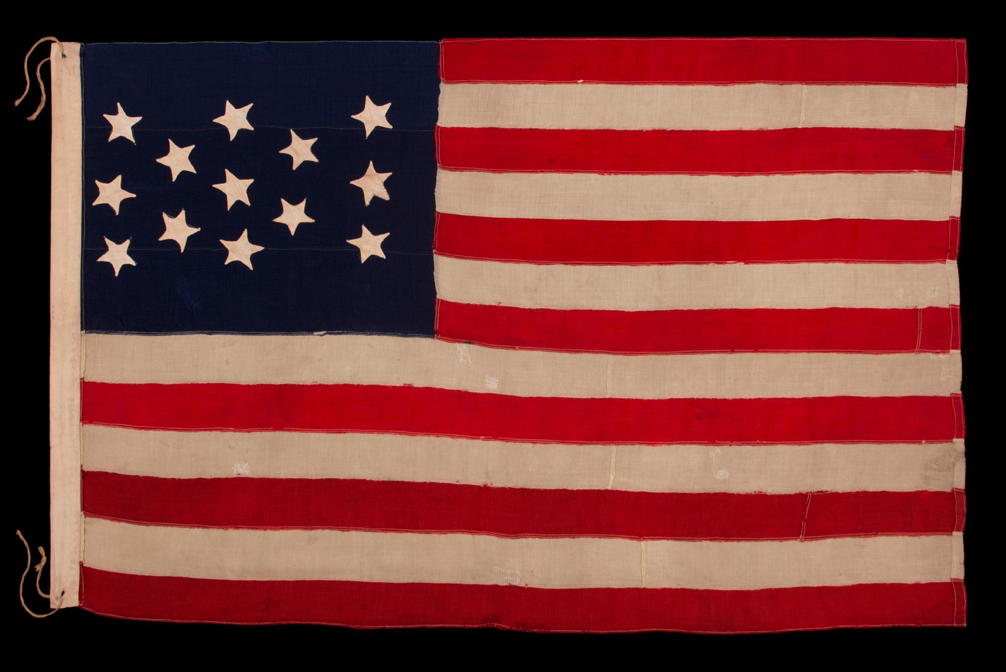 Late 19th Century 13 Star Antique American Flag with a Narrow Star Presentation, ca 1876 For Sale