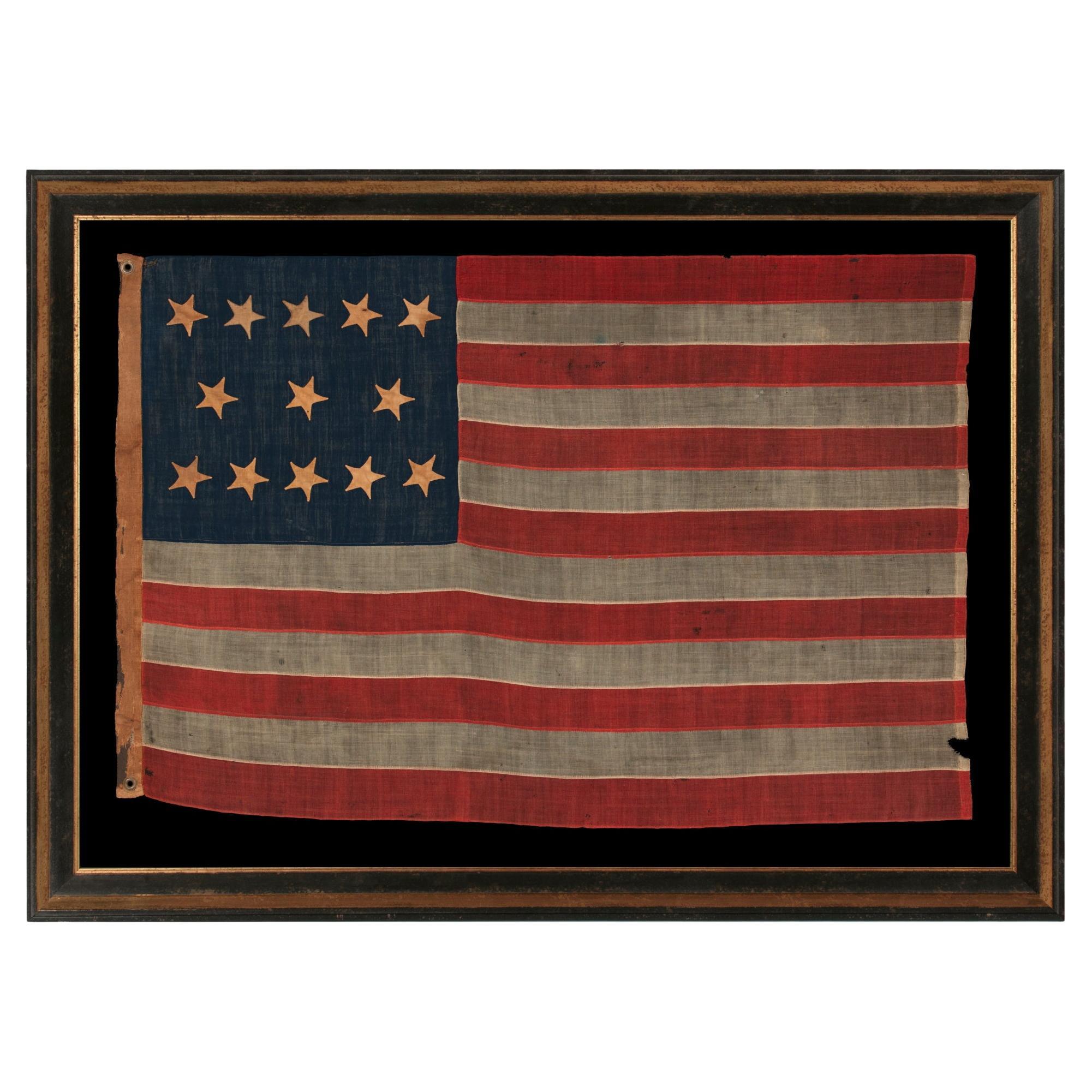 13 Star Antique American Flag with Hand-Sewn Stars in 5-3-5 Pattern, ca 1861-65