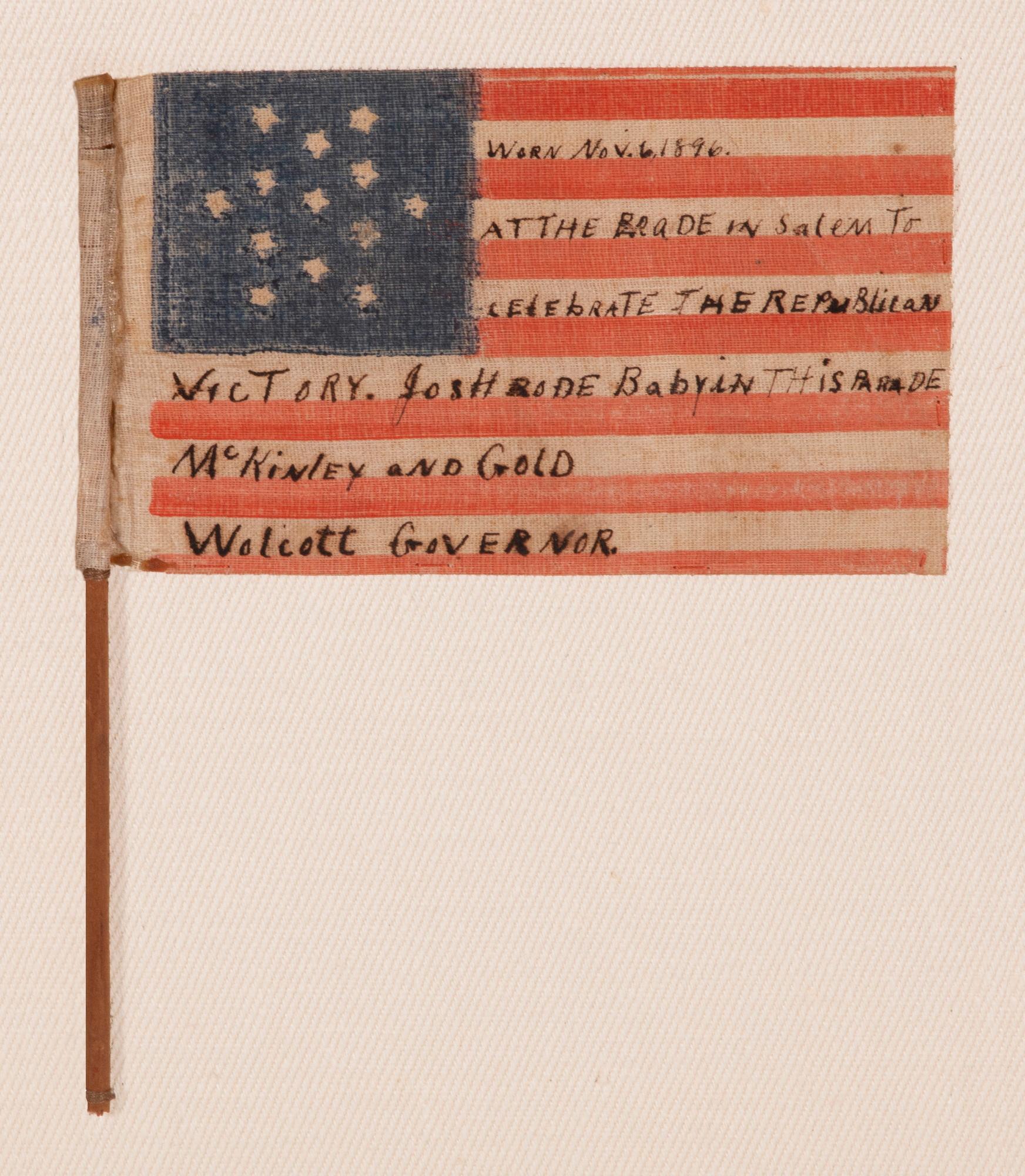 American 13 Star Antique Parade Flag, Hand Inscribed by the Owner in Salem, MA 1896 For Sale