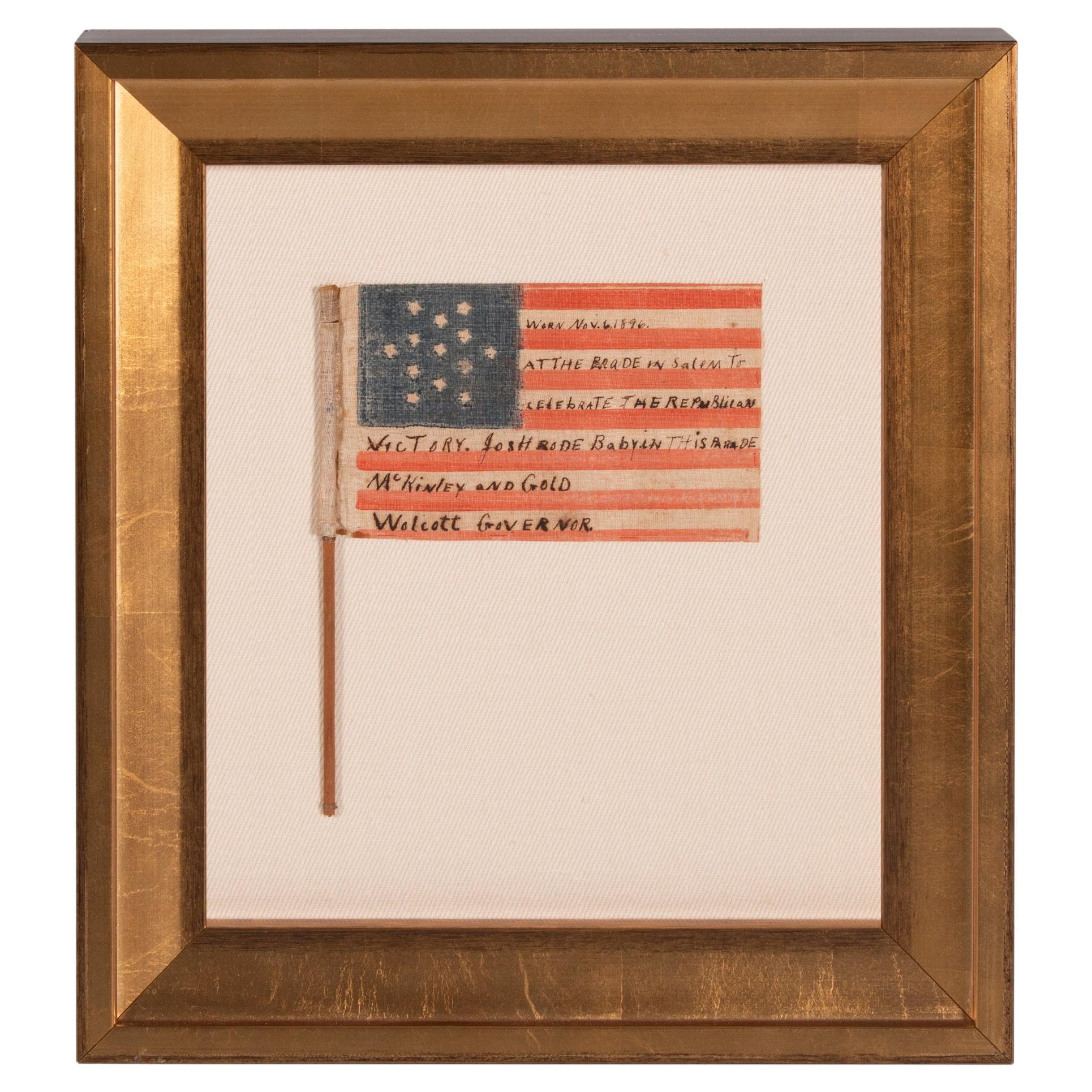 13 Star Antique Parade Flag, Hand Inscribed by the Owner in Salem, MA 1896