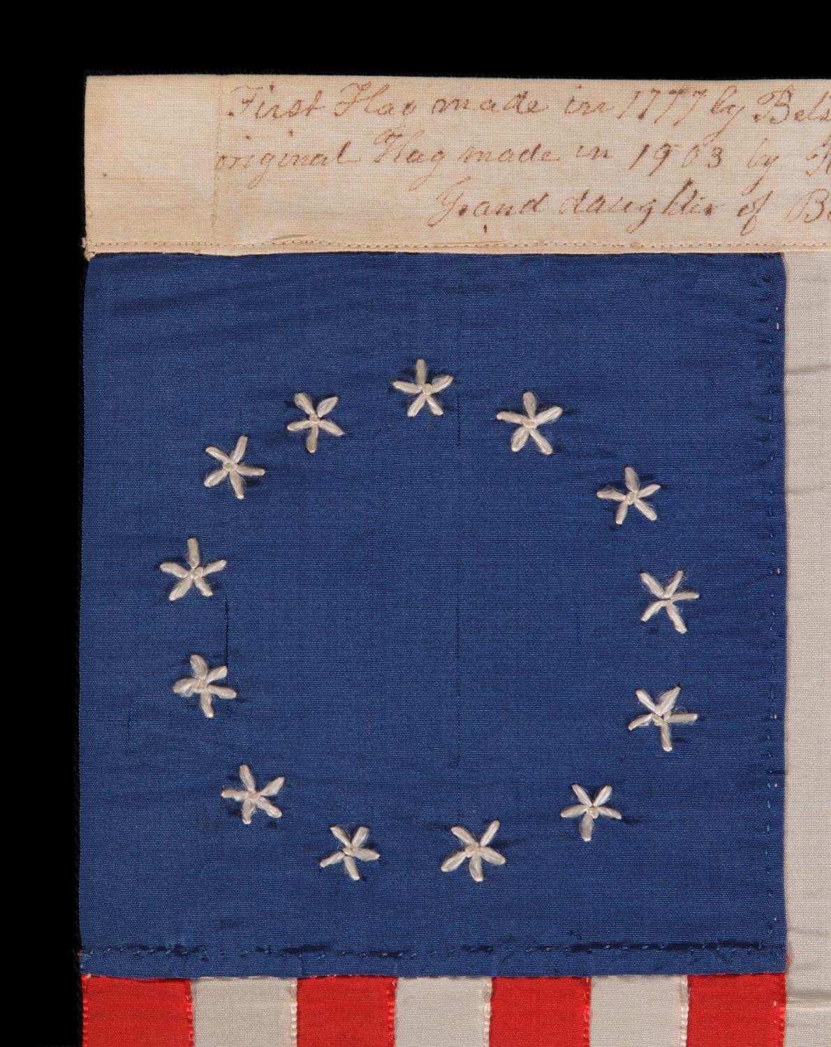 13 Star Flag Made in Philadelphia by Rachel Albright, Betsy Ross's Granddaughter In Good Condition In York County, PA