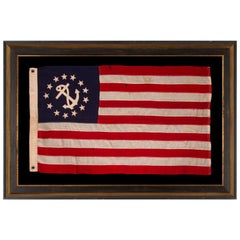 Antique 13 Star Private Yacht Flag 'Ensign' Surrounding a Canted Anchor, circa 1905-1920