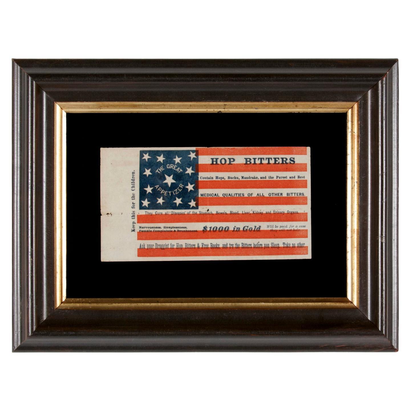 13 Star Rare Parade Flag, Advertising Hop Bitters, circa 1876