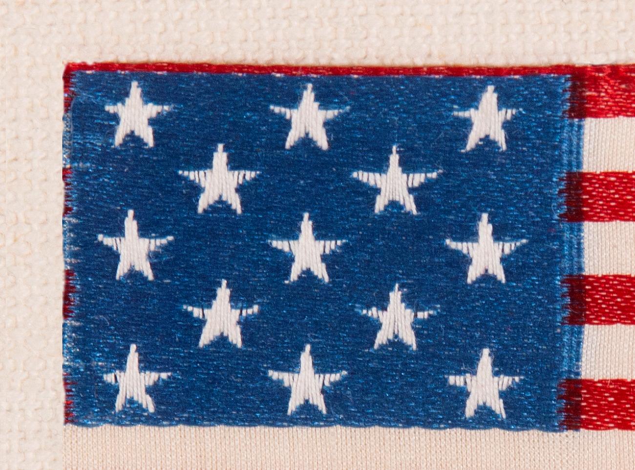 13 STAR RIBBON, WOVEN SILK, circa 1876-1910

13 star antique American flag ribbon, made of woven silk, of the type encountered in military, political, and fraternal badges and ribbons during the last quarter of the 19th century, circa 1876-1900.