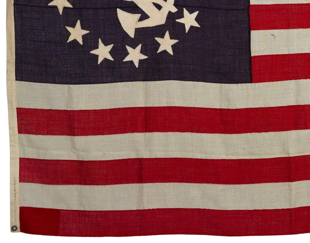 13-Star Yacht Ensign, O.C.& K.R. Wilson, Ship Chandleries, Early 20th Century In Good Condition In Colorado Springs, CO