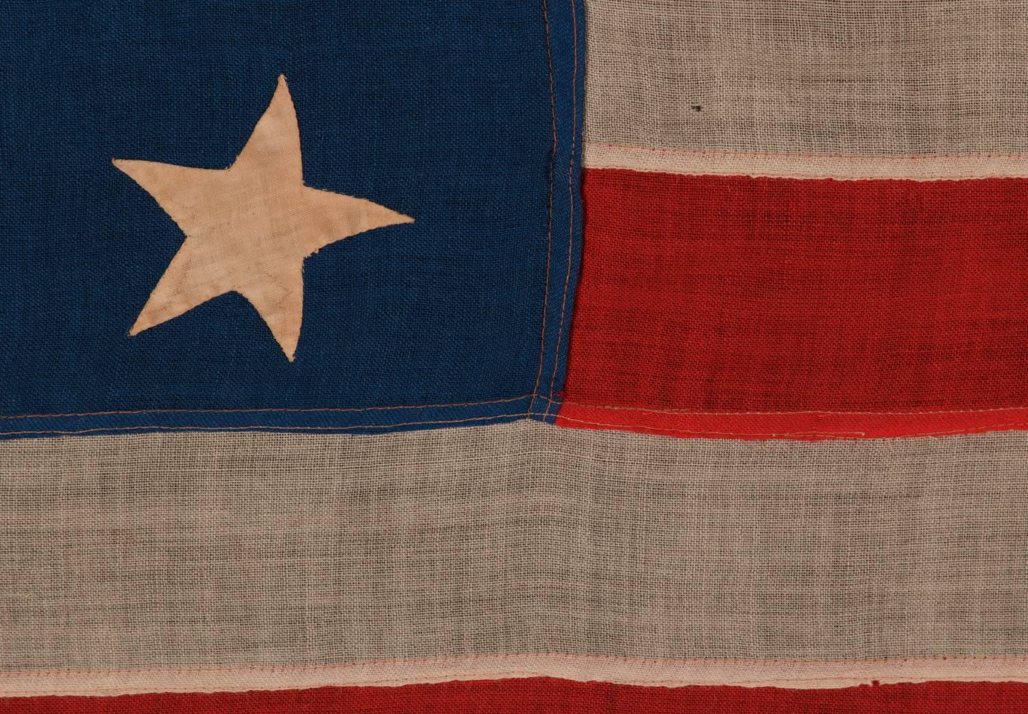 19th Century 13 Stars Hand-Sewn Antique American Flag, with Stars in a 3-2-3-2-3 Pattern