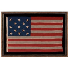 13 Stars Hand-Sewn Antique American Flag, with Stars in a 3-2-3-2-3 Pattern