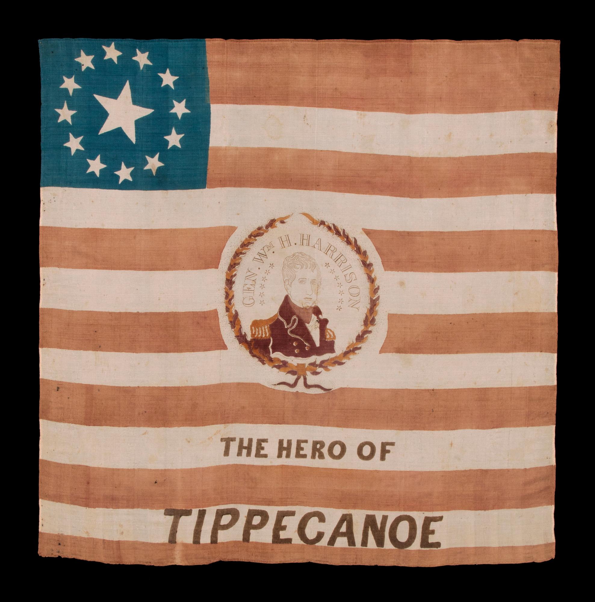 Silk 13 Stars on a flag Made for the 1840 Presidential Campaign of W.H. Harrison For Sale