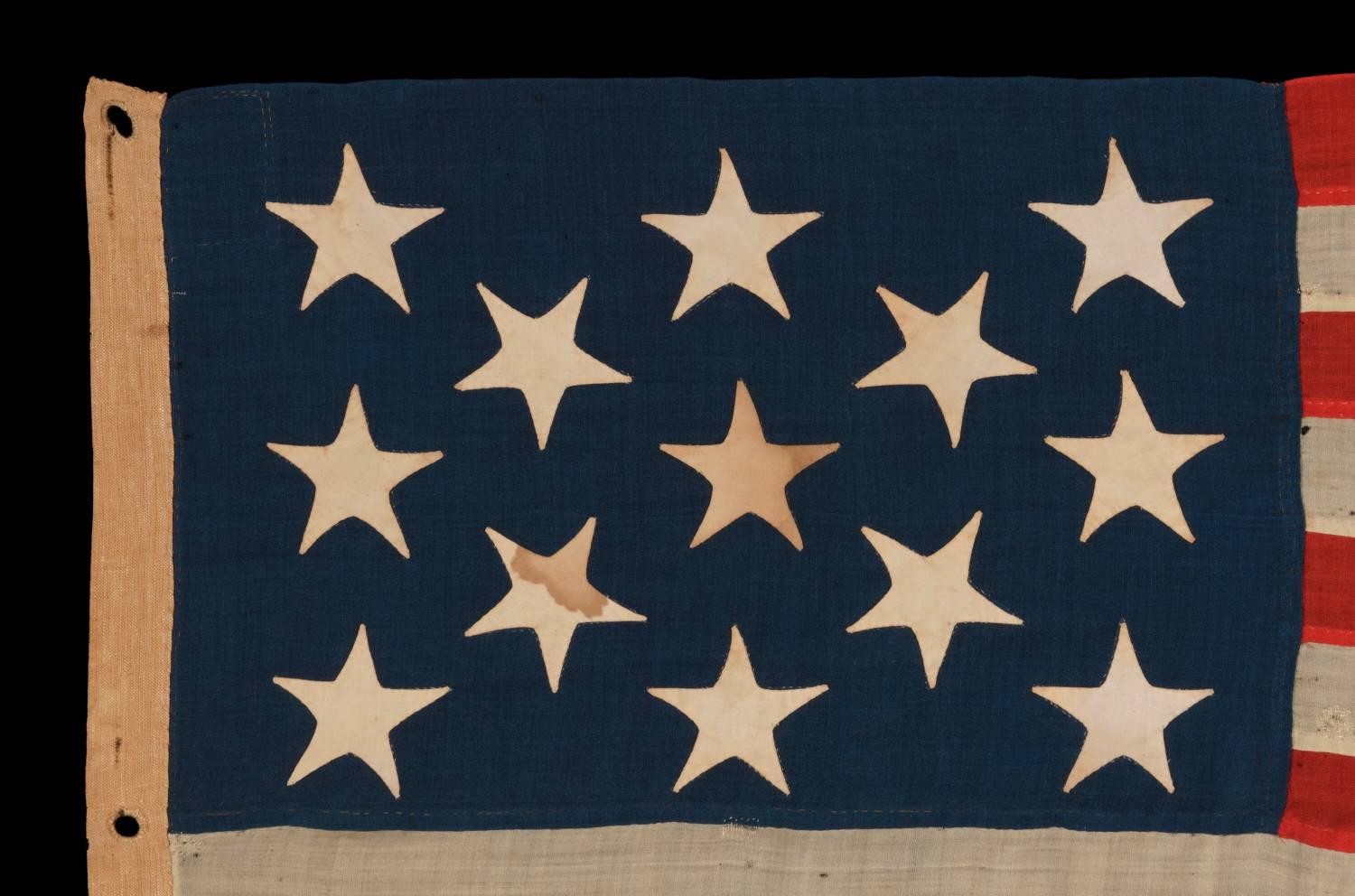 American 13 Stars on a U.S Navy Small Boat Ensign, Entirely Hand-Sewn