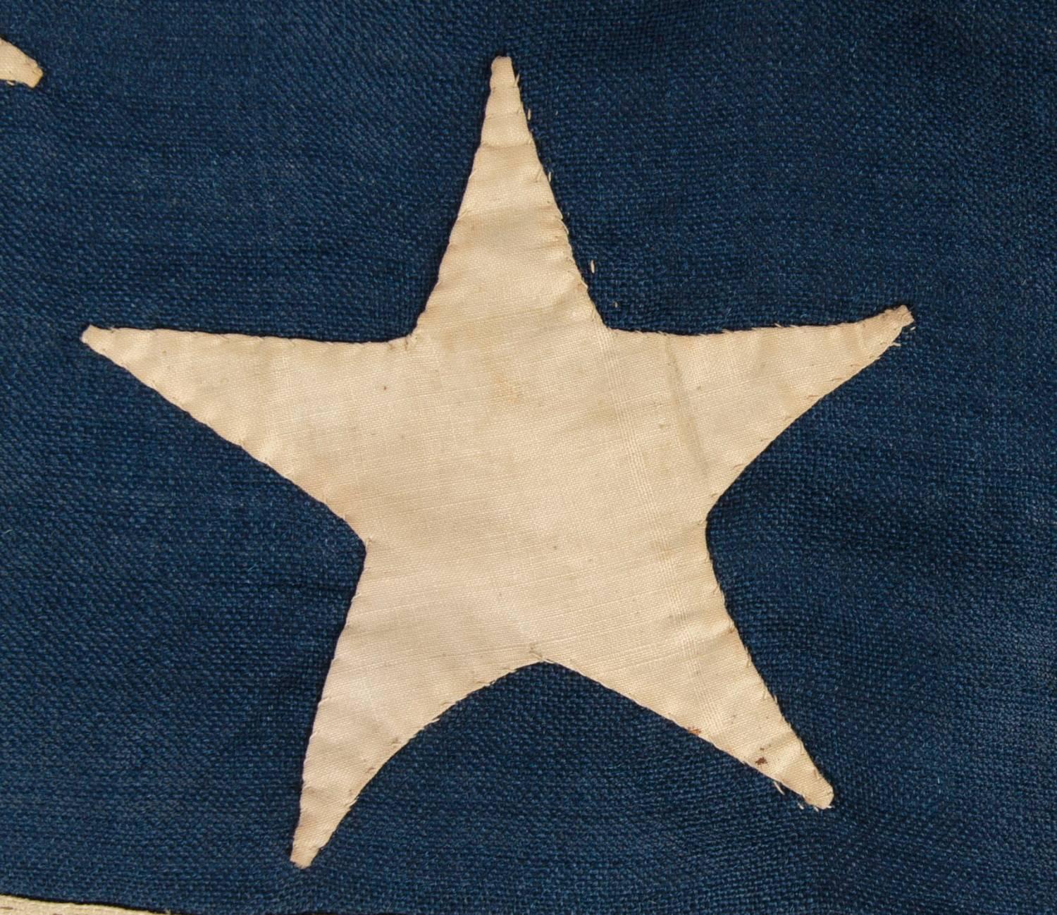 13 Stars on a U.S Navy Small Boat Ensign, Entirely Hand-Sewn In Good Condition In York County, PA