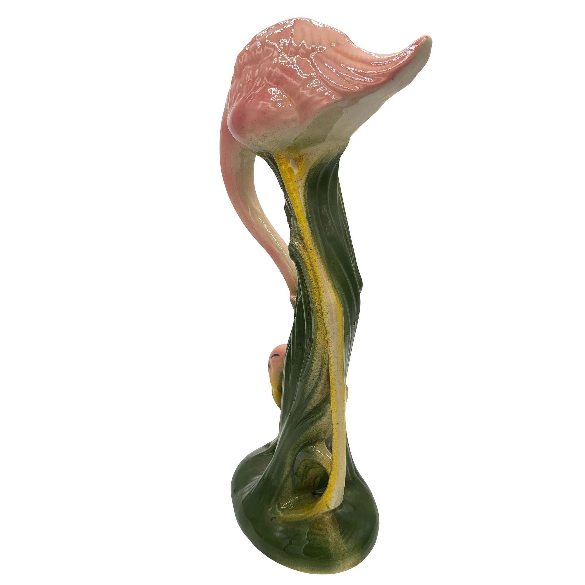 Americano Figurina di fenicottero a gambe lunghe in ceramica della California Pottery, alta 13