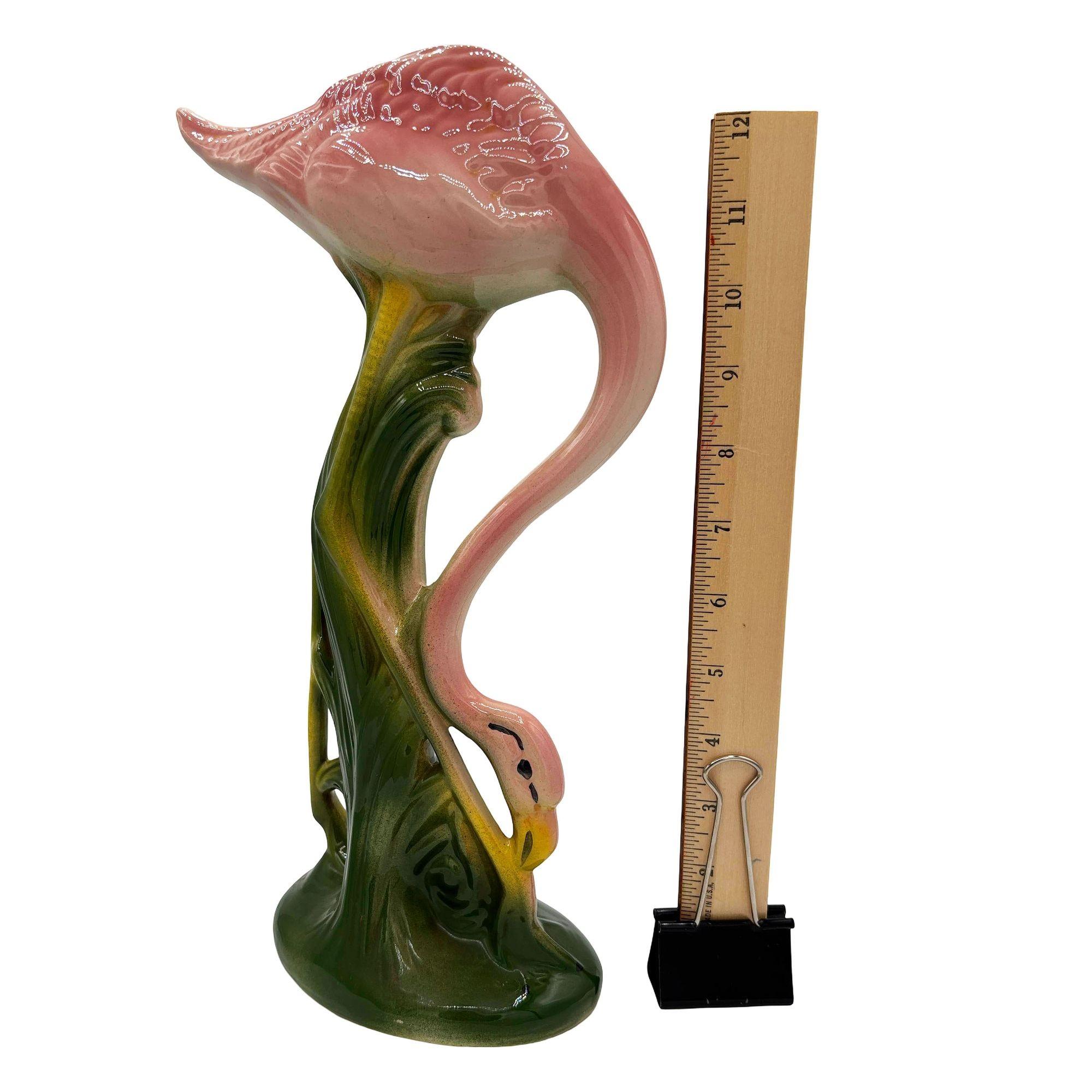 Figurina di fenicottero a gambe lunghe in ceramica della California Pottery, alta 13