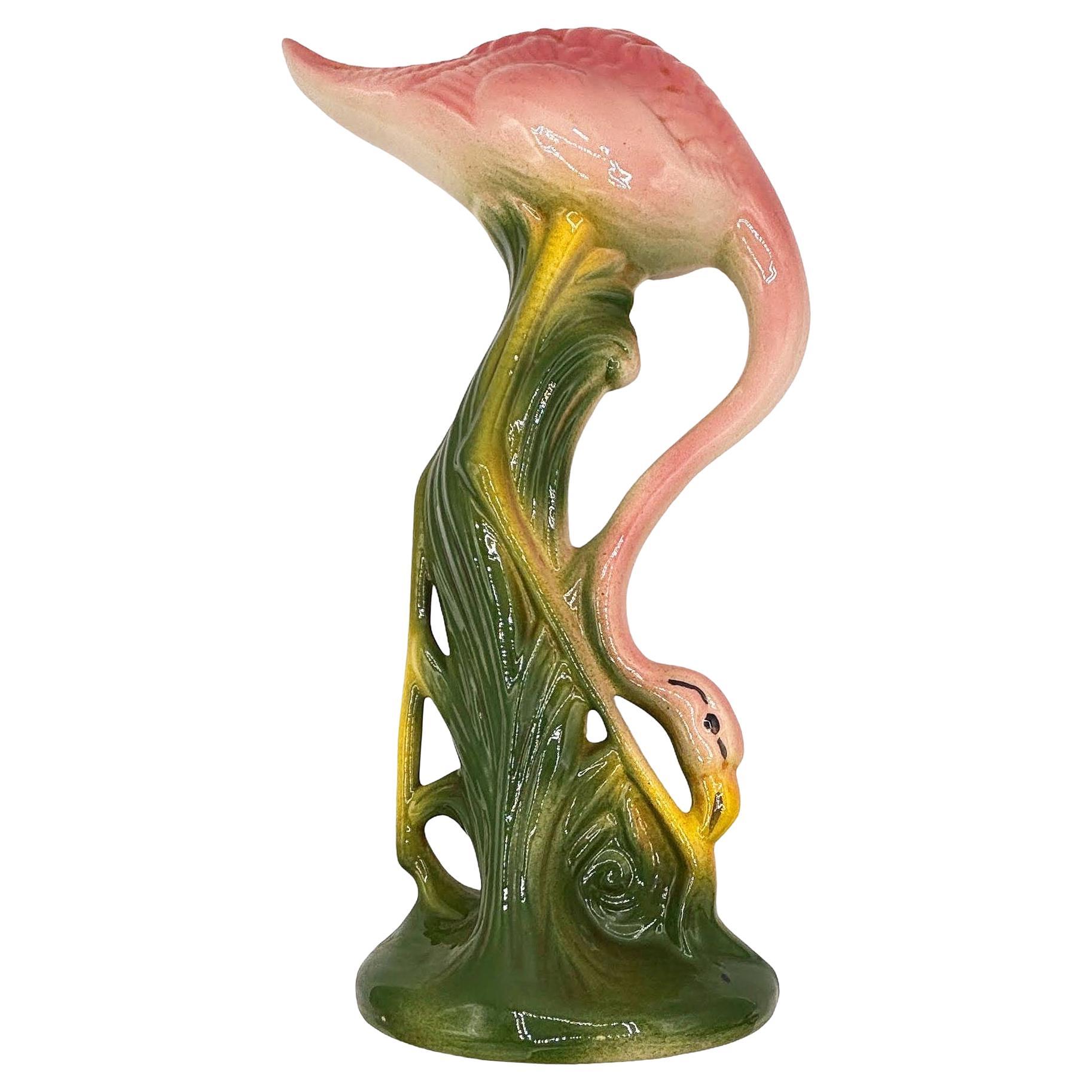 Figurina di fenicottero a gambe lunghe in ceramica della California Pottery, alta 13".