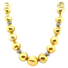 Golden South Seas Baroque Pearls Gold and Diamond Necklace