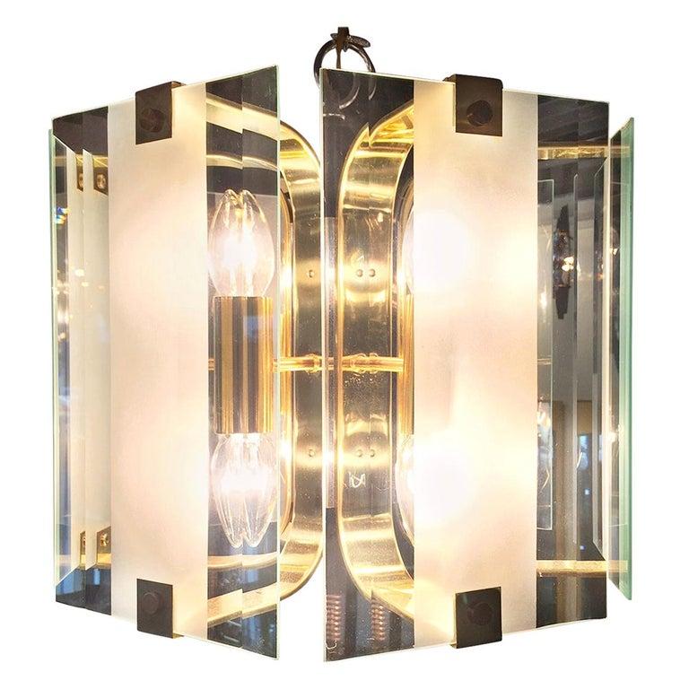 13 Torchiere Clear & Frosted Glass w/ Brass Accents Fredrick Raymond Chandelier For Sale 13
