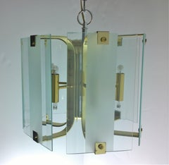 13 Torchiere Clear & Frosted Glass w/ Brass Accents Fredrick Raymond Chandelier