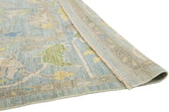 13 x 15 Light Blue Contemporary Sultanabad Floral Wool Rug By Apadana