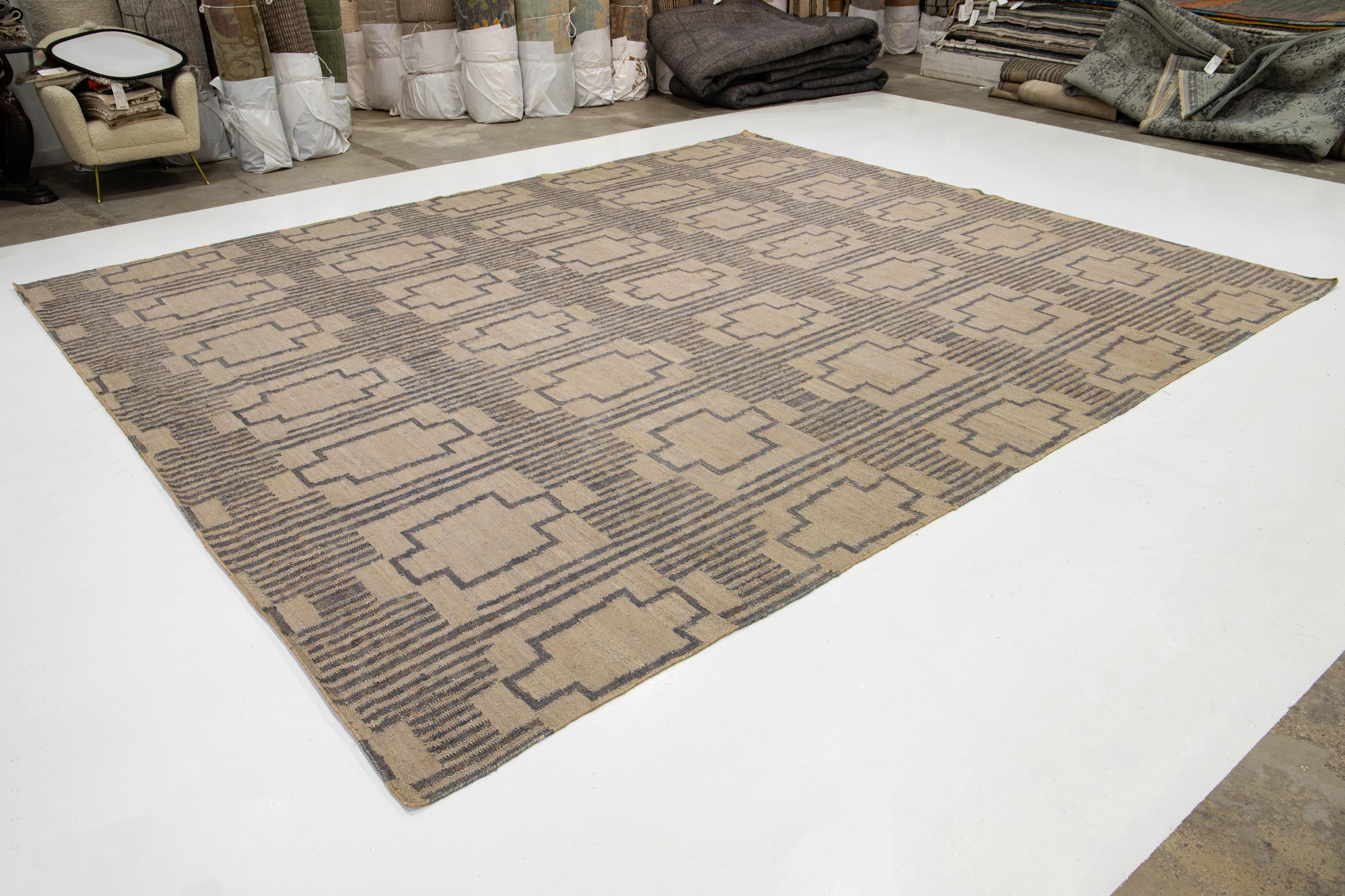 Indian 13 x 15 Modern Dhurrie Designed Natural Jute Rug For Sale