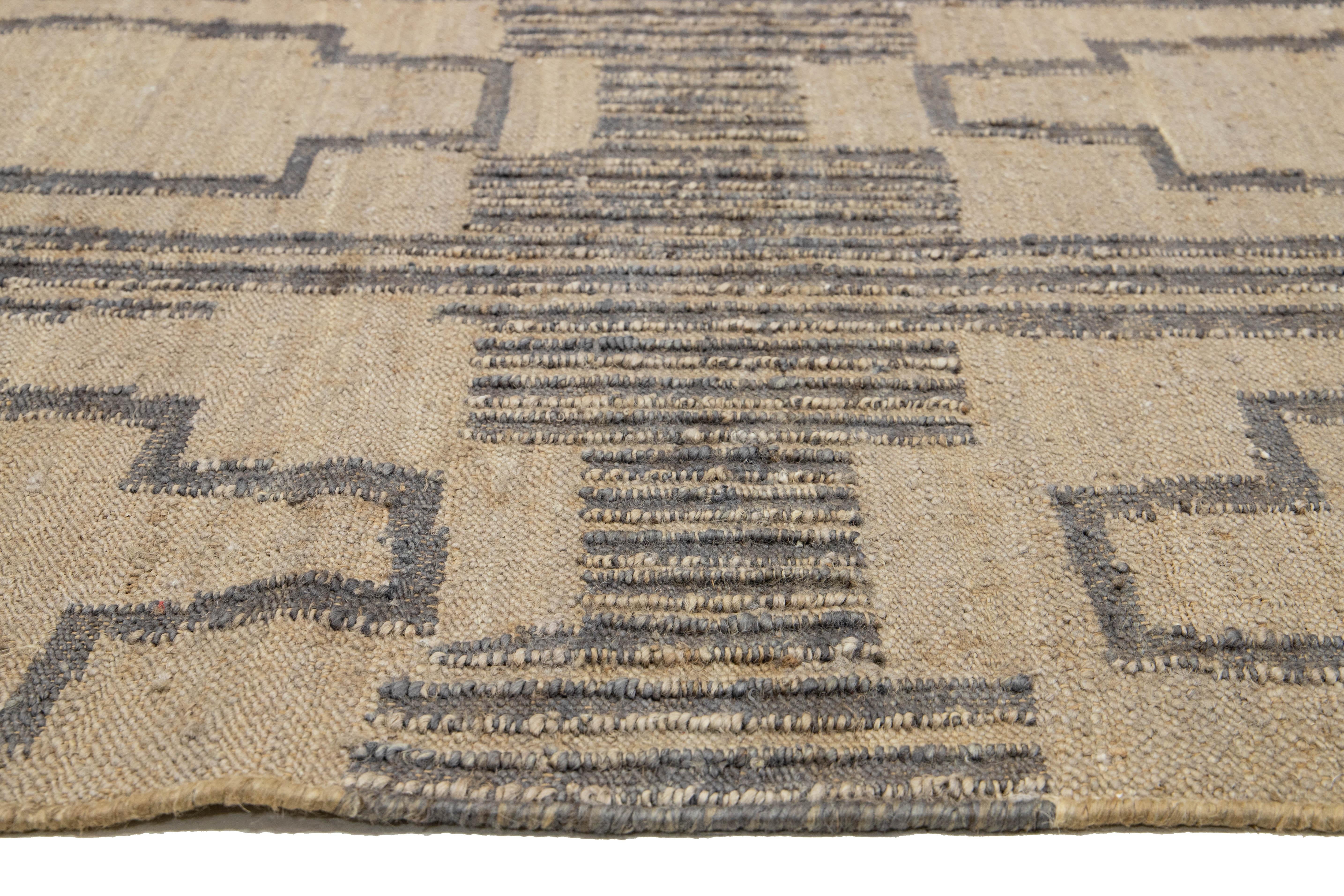 13 x 15 Modern Dhurrie Designed Natural Jute Rug For Sale 2