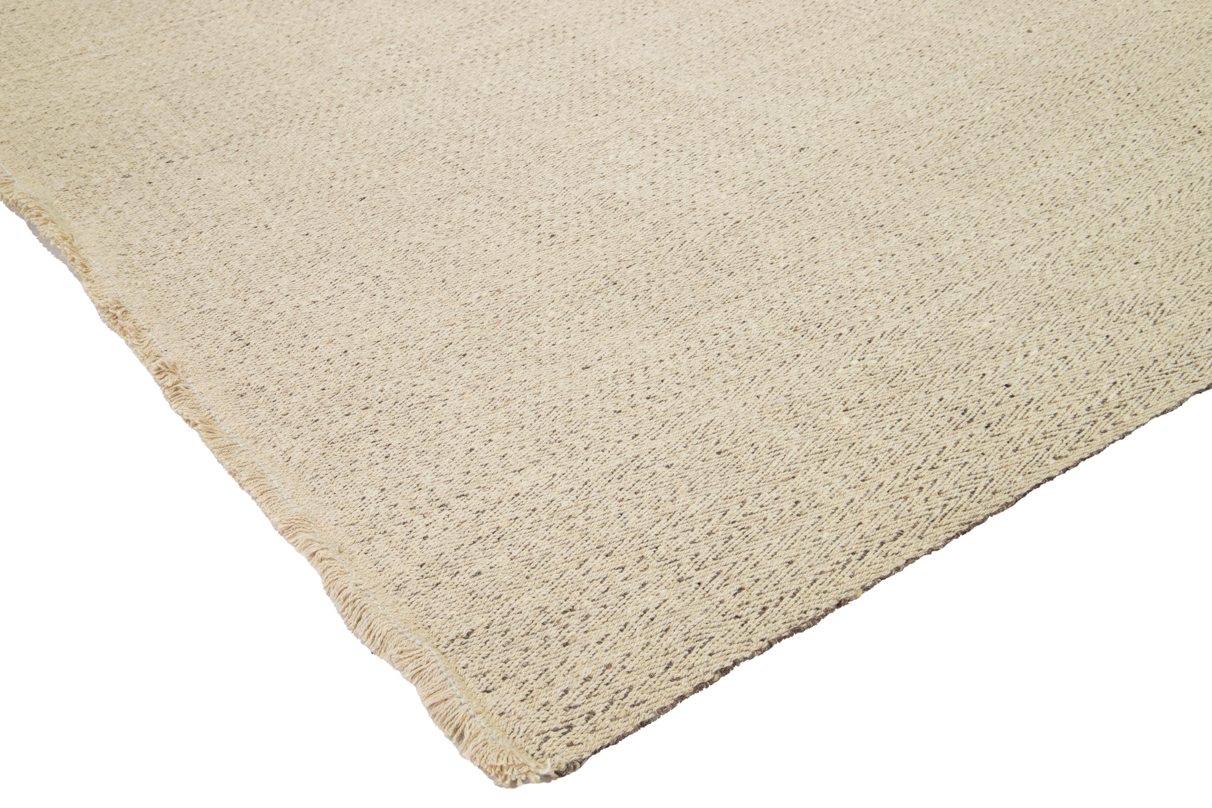 13 x 15 Organischer moderner Flachgewebe-Wollteppich in Beige mit geometrischem Design (Organische Moderne) im Angebot