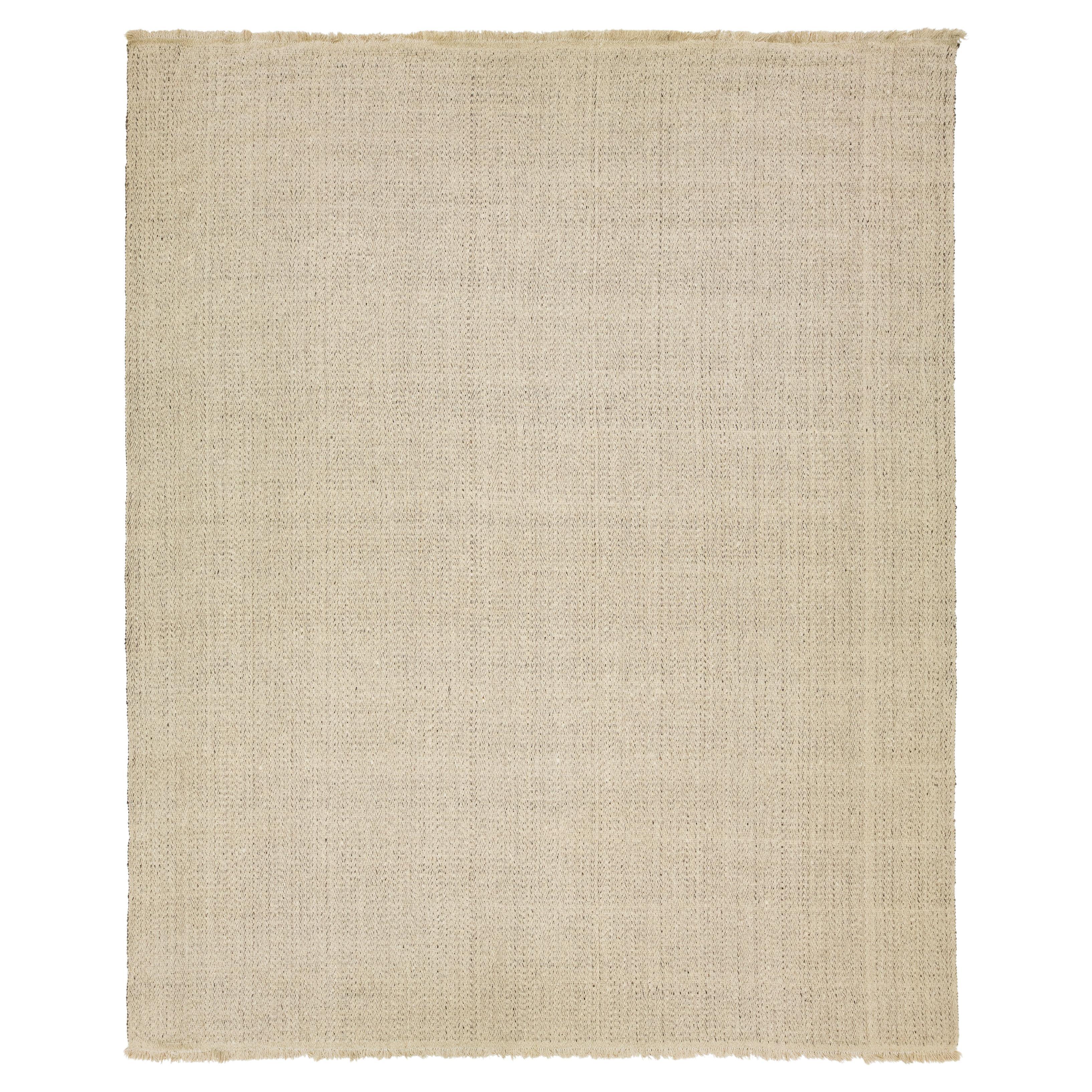 13 x 15 Tappeto organico moderno in lana a trama piatta in beige con disegno geometrico