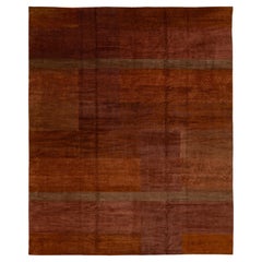 13 x 16 Modern Designed Tibetan Wool and Silk Rug In Terracotta