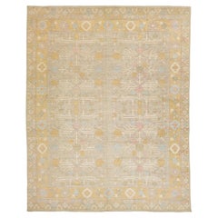 13 x 16 Tapis moderne en laine de style Khotan fait à la main en beige avec motif géométrique