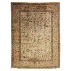 13 x 18 Turkish Oushak Antique Wool Rug In Light Green With Floral Design