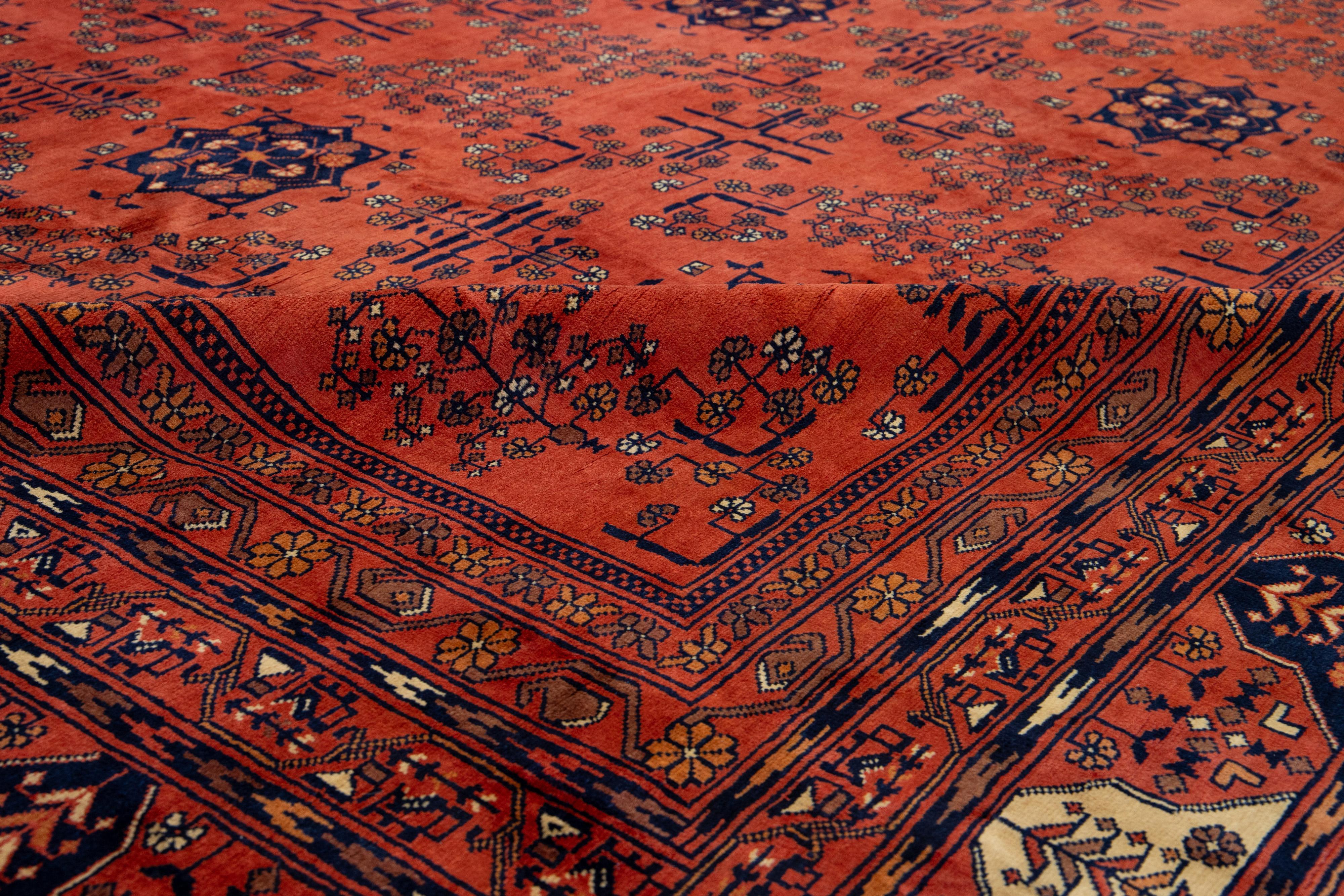 13 x 19 Vintage Handgeknüpfter afghanischer Wollteppich aus roter Afghanischer Wolle in Rot mit Blumenmotiv im Angebot 5