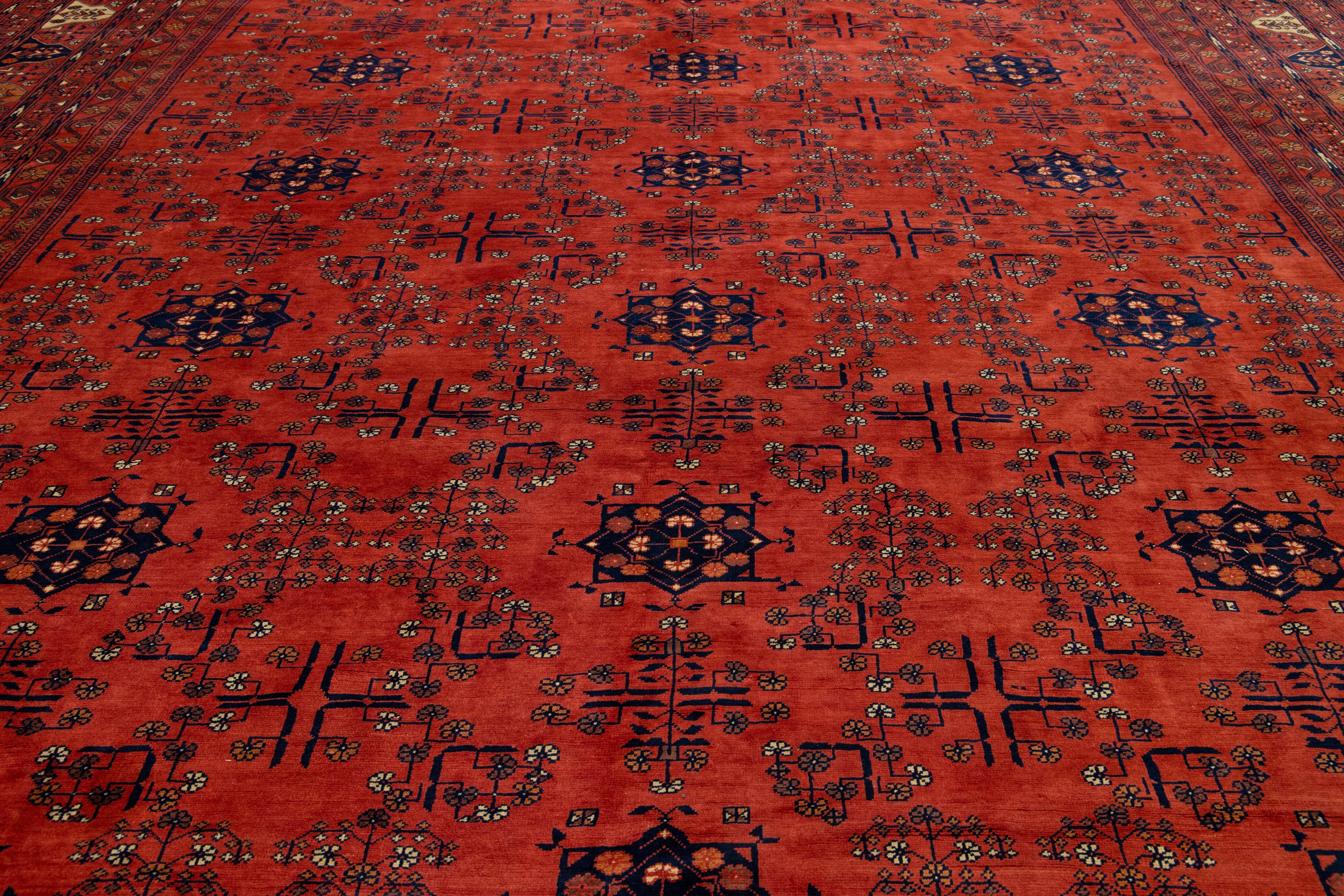 13 x 19 Vintage Handgeknüpfter afghanischer Wollteppich aus roter Afghanischer Wolle in Rot mit Blumenmotiv im Angebot 3
