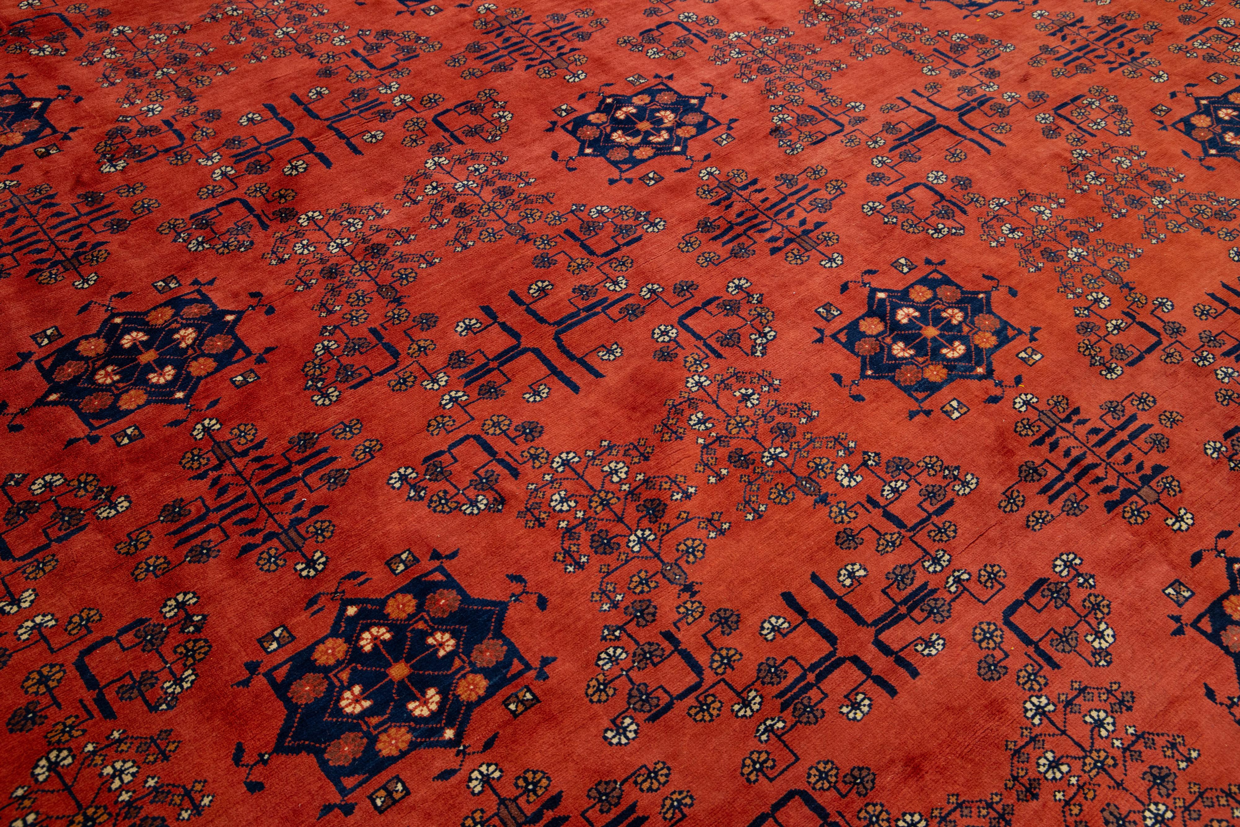 13 x 19 Vintage Handgeknüpfter afghanischer Wollteppich aus roter Afghanischer Wolle in Rot mit Blumenmotiv im Angebot 4