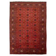 13 x 19 Tappeto afgano vintage in lana annodato a mano di colore rosso con motivo floreale a tutto campo