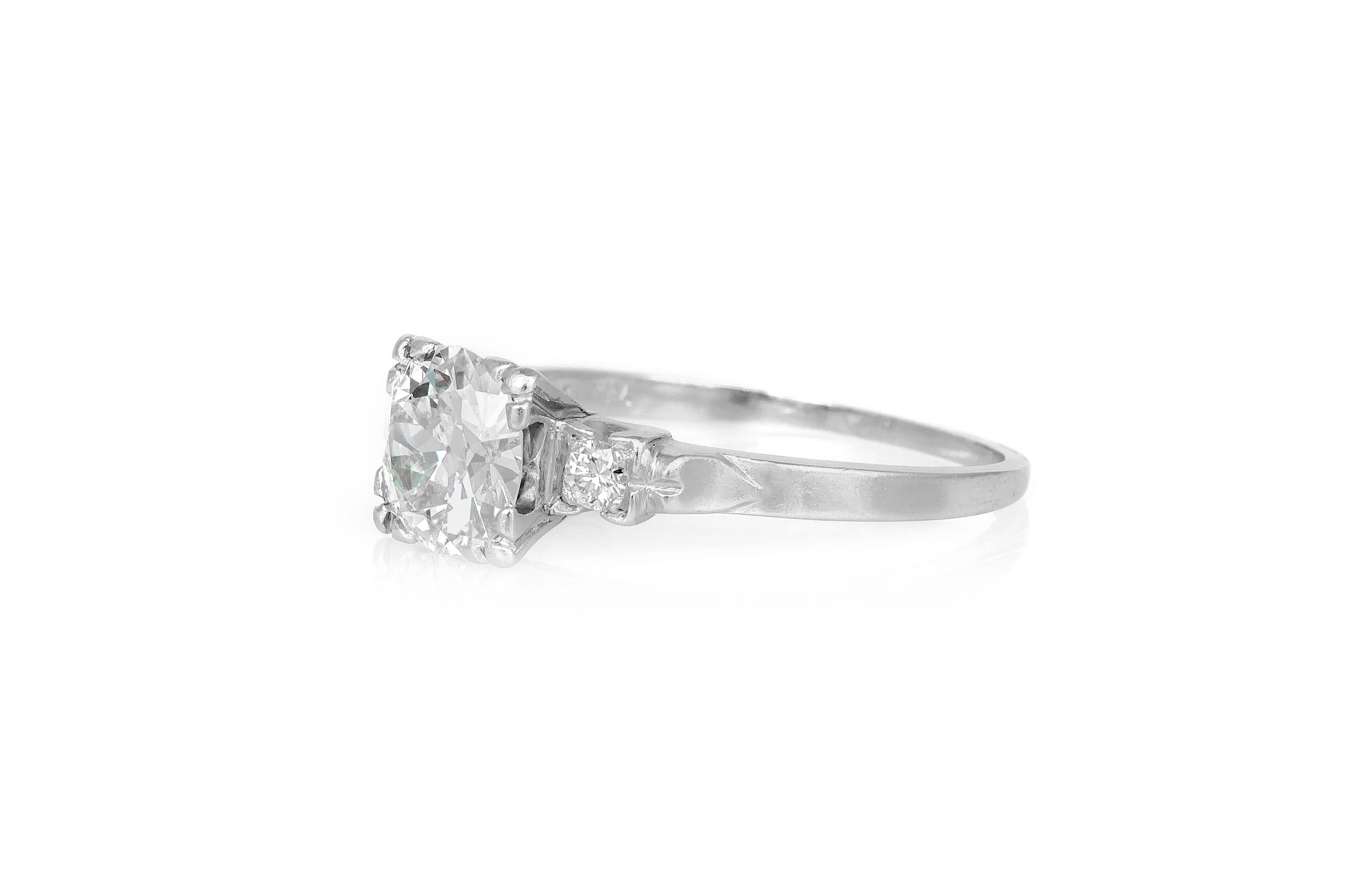 Women's or Men's 1.30 Carat 1920s-1930s Platinum Engagement Ring For Sale