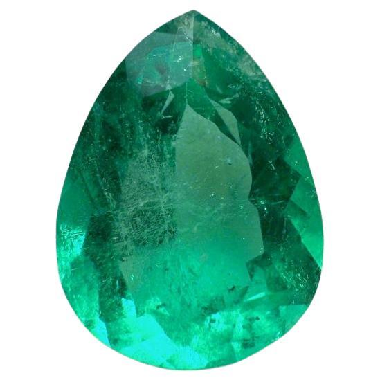 1.30 Carat 9x7 Bluish Green Colombian Emerald - Pear-Cut May Birthstone Gem