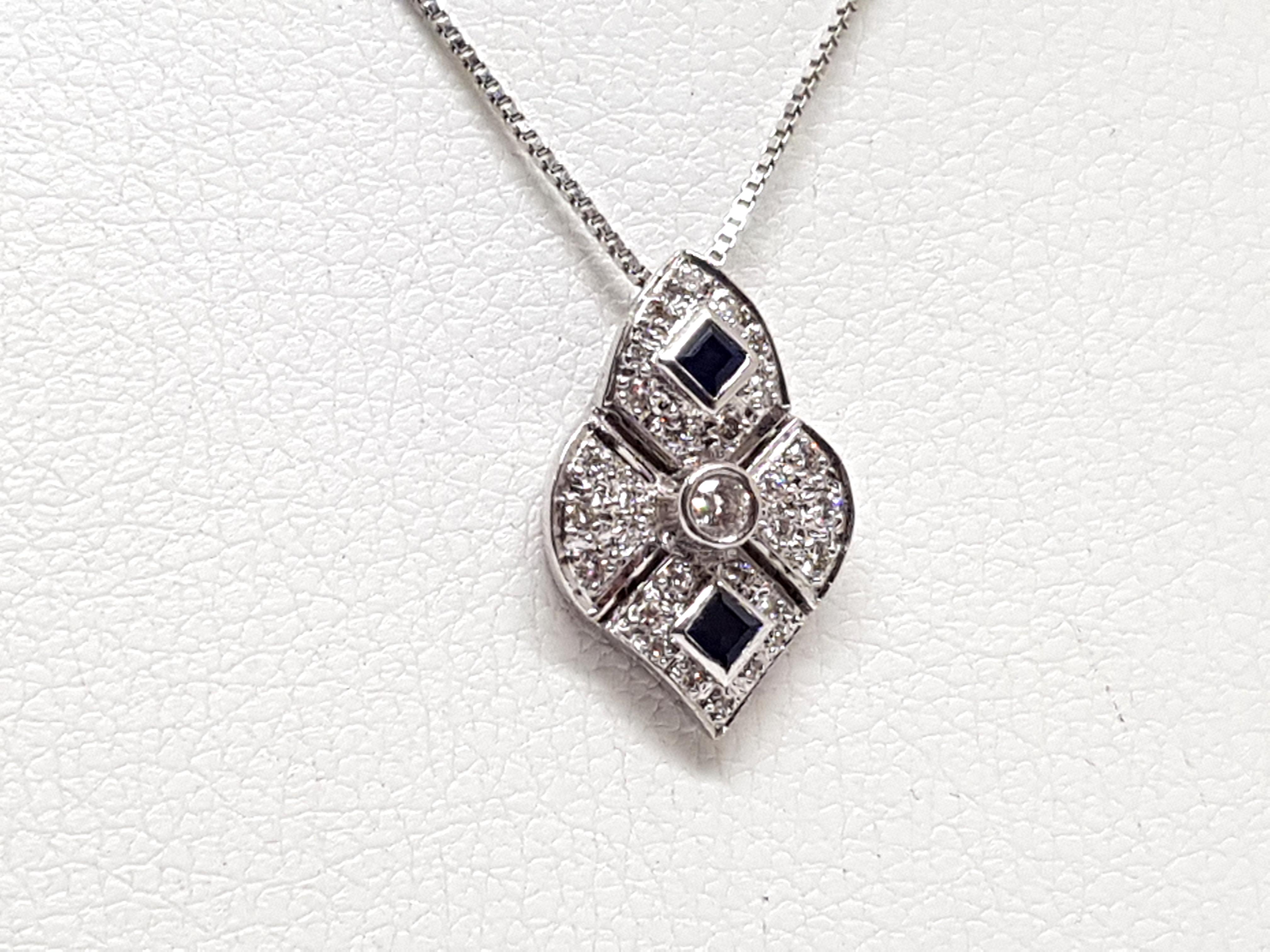 Contemporary 1.30 Carat Antique White Gold Necklace Diamond Sapphire Pendant