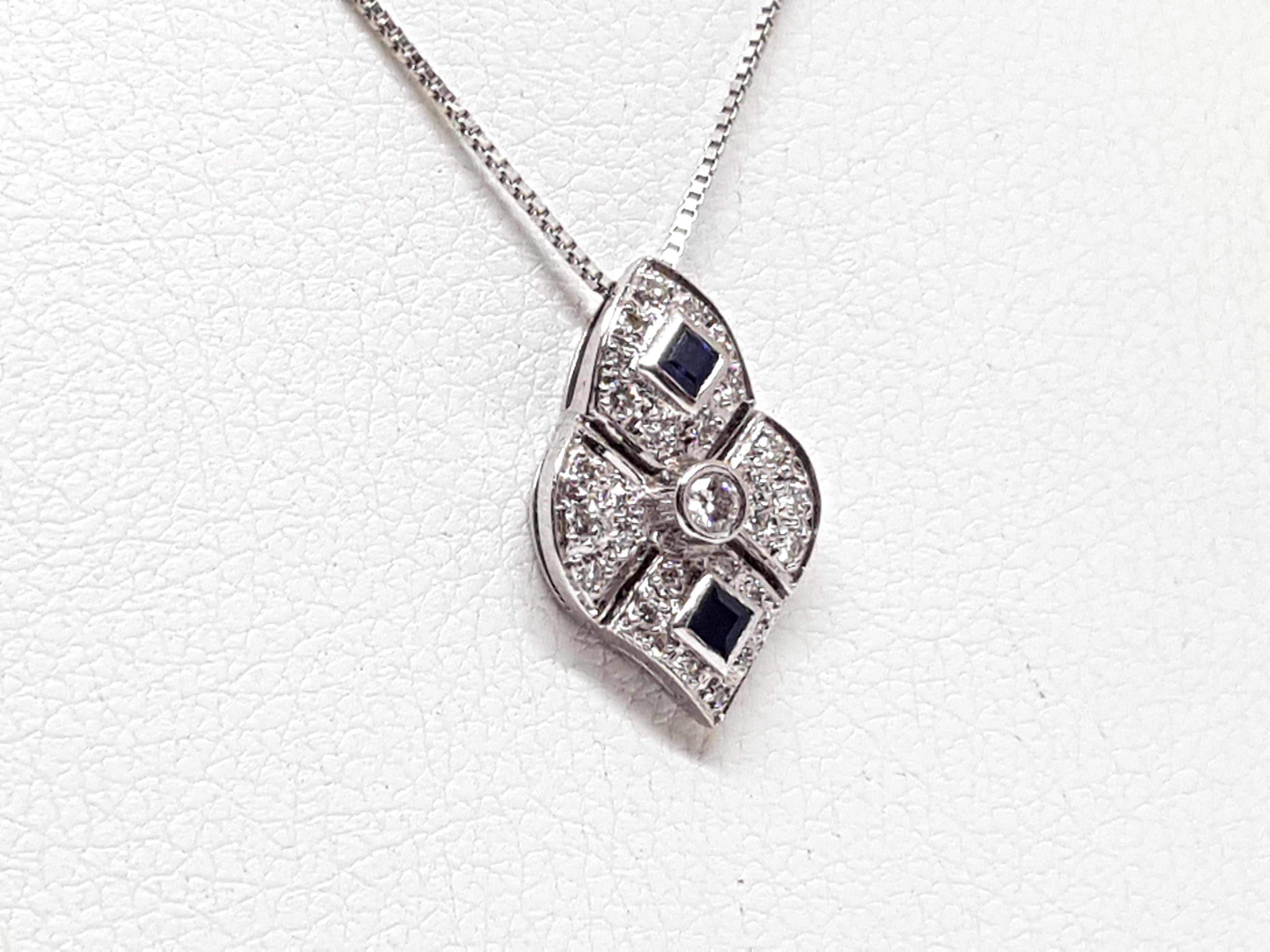 Women's 1.30 Carat Antique White Gold Necklace Diamond Sapphire Pendant
