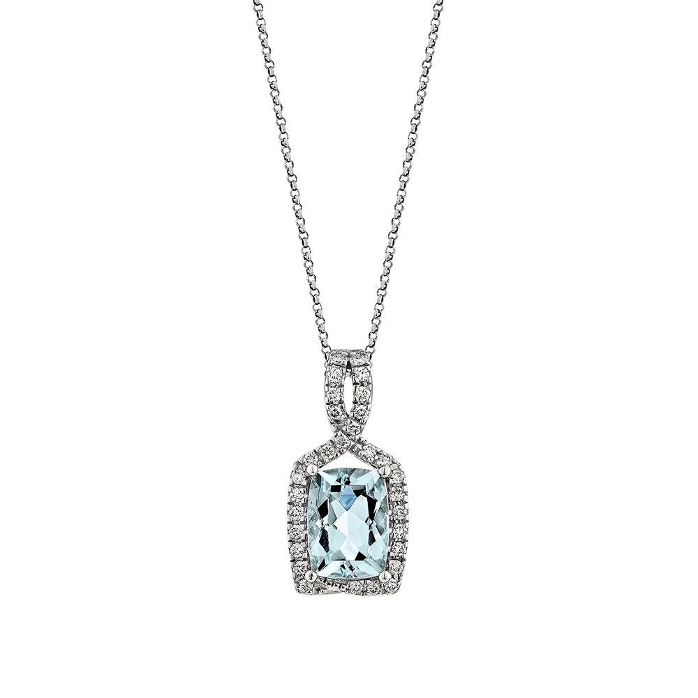 This collection features an array of Aquamarines with an icy blue hue that is as cool as it gets! Accented with Diamonds this pendant is made in white rose gold and present a classic yet elegant look.

Aquamarine Pendant in 18Karat White Gold with