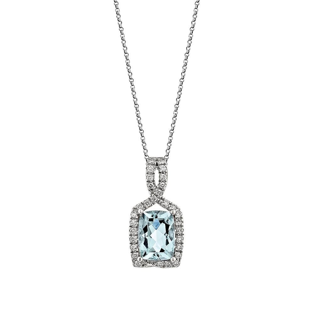 Cette collection présente un éventail d'aigues-marines d'un bleu glacial qui n'a rien à envier aux autres ! Agrémenté de diamants, ce pendentif en or rose blanc présente un aspect à la fois classique et élégant.

Pendentif aigue-marine en or blanc