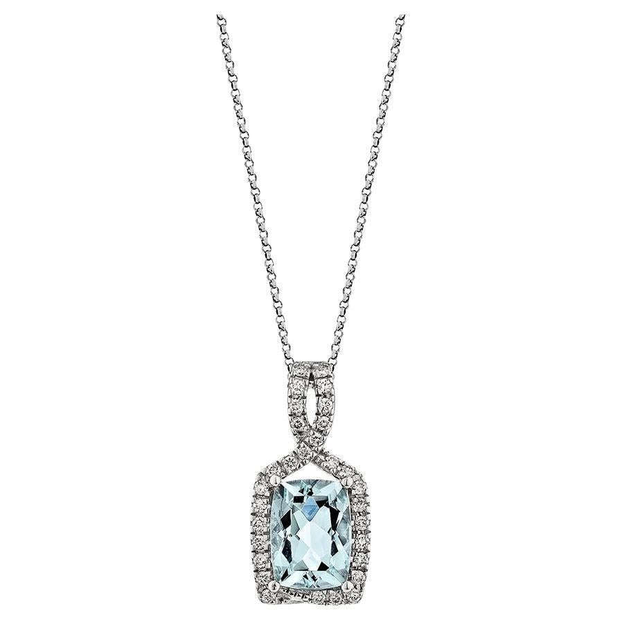 Pendentif aigue-marine de 1,30 carat en or blanc 18 carats avec diamant blanc. en vente