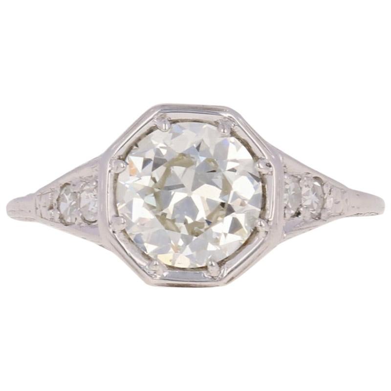 1.30 Carat Art Deco Diamond Ring, 18 Karat White Gold Vintage European