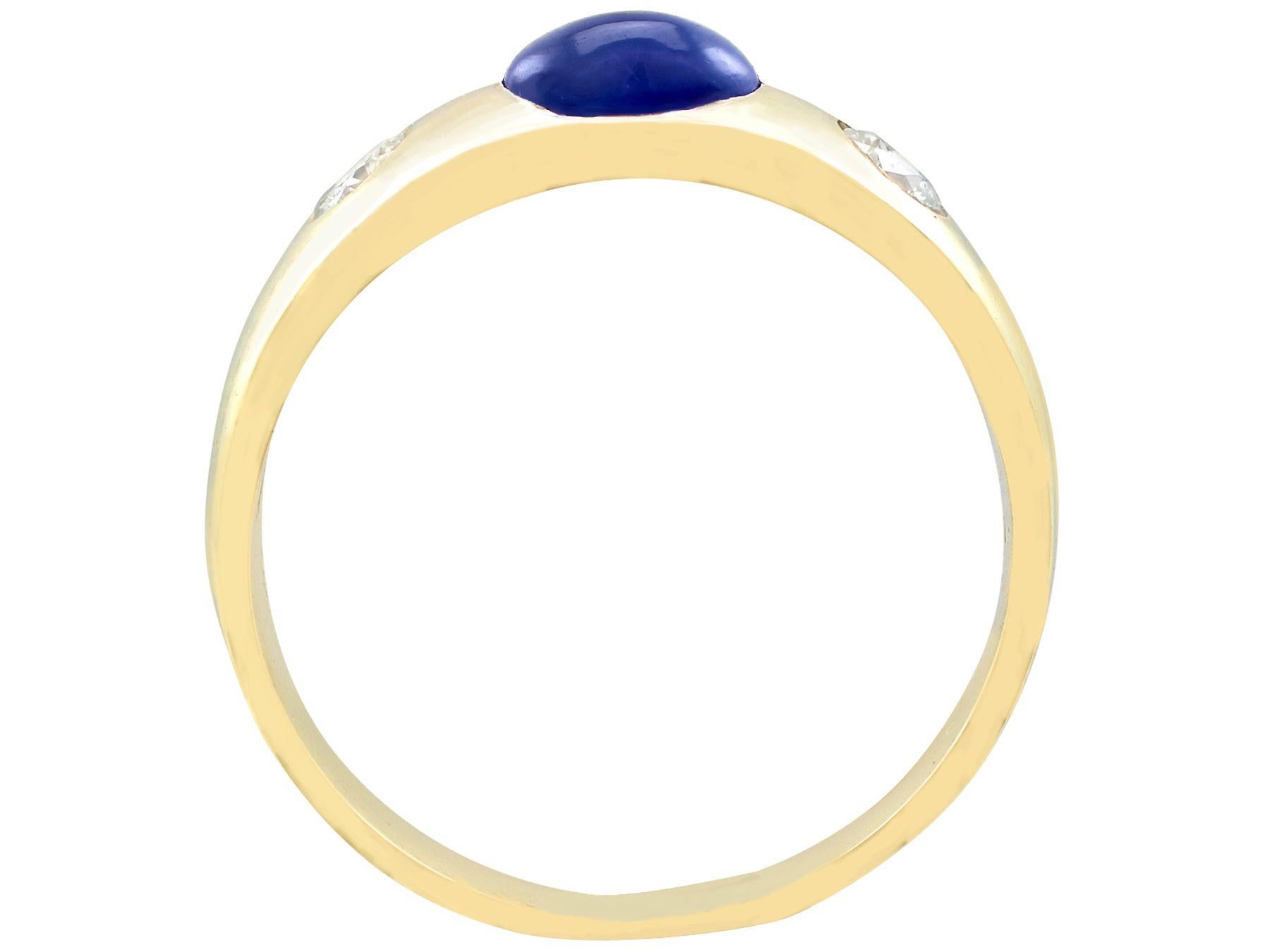 Women's 1.30 Carat Blue Sapphire and Diamond Yellow Gold Three-Stone Ring For Sale