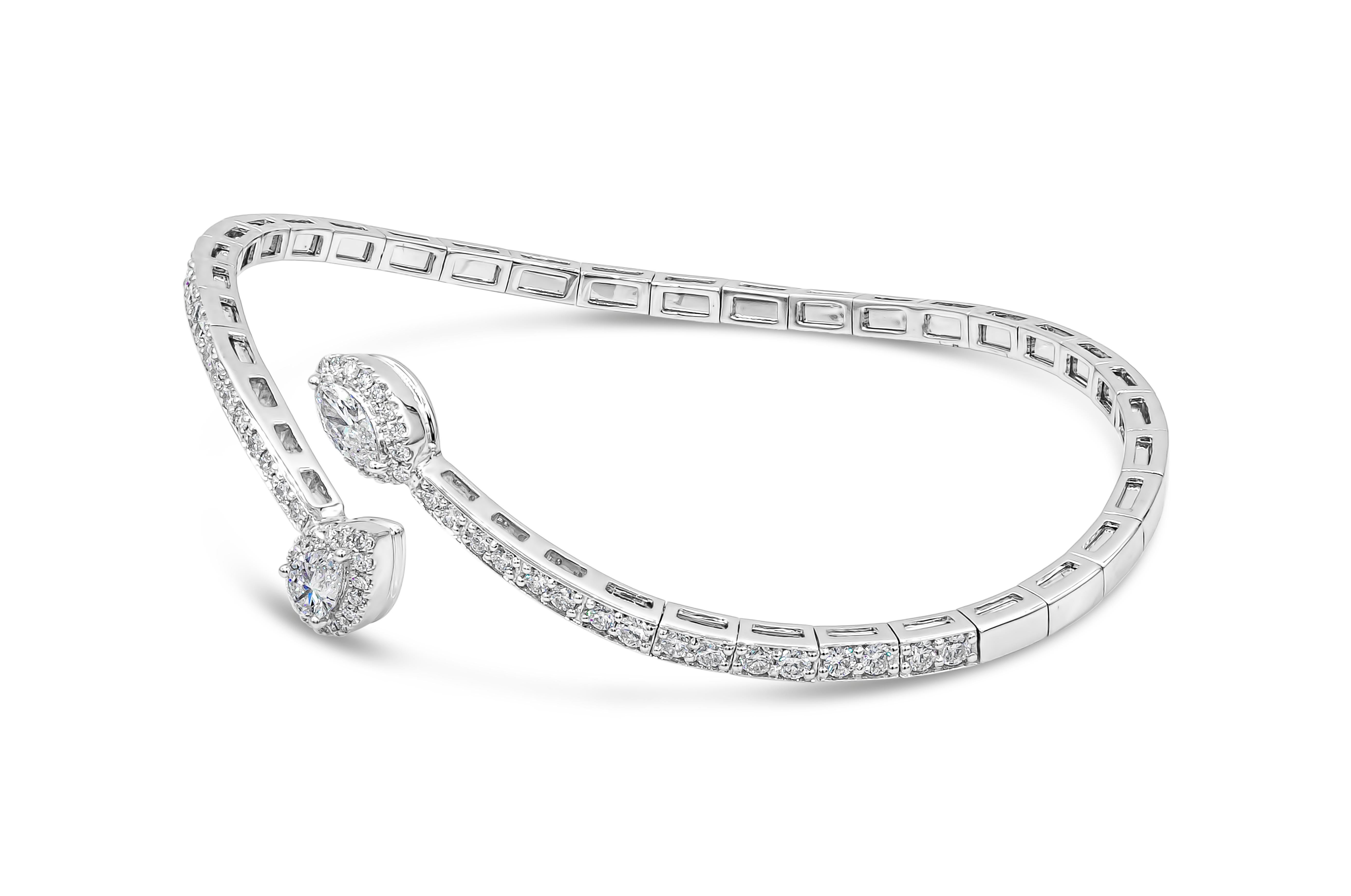 Contemporary Roman Malakov 1.30 Carat Total Round Shape Diamond Halo Cuff  Bangle Bracelet