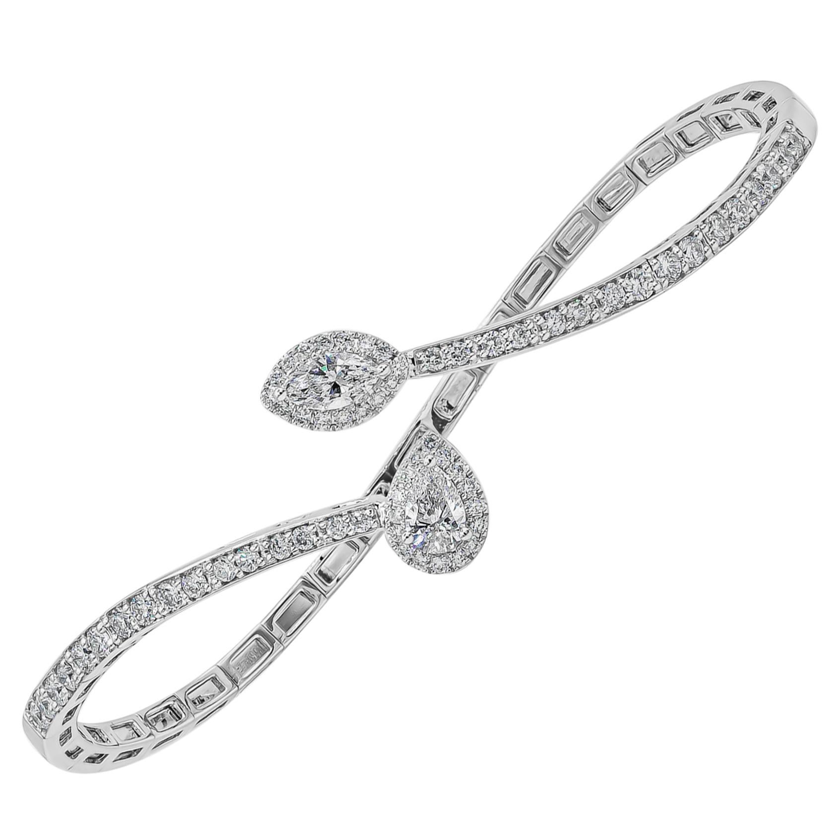 Roman Malakov 1.30 Carat Brilliant Diamond Halo Cuff Bracelet in White Gold