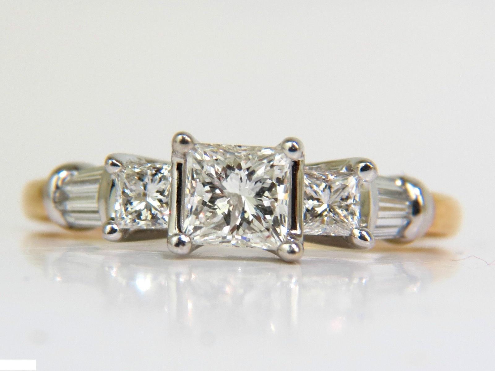 Princess Cut 1.30 Carat Classic Princess Natural Diamond Ring 14 Karat I/SI-2 For Sale