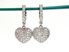 1.30 Carat Dangling Hearts on Hoop Diamonds Earrings 14 Karat g/vs Locking Lever
