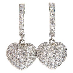 1.30 Carat Dangling Hearts on Hoop Diamonds Earrings 14Karat g/vs Locking Lever*