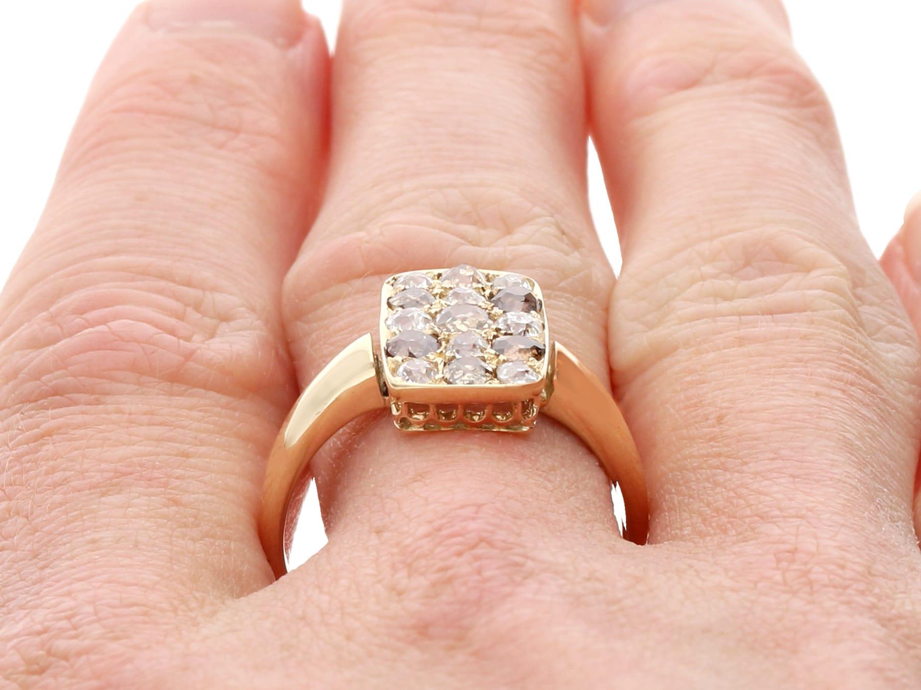 Anillo de diamantes de 1,30 quilates y oro amarillo de 14k - Antiguo Circa 1890 en venta 6